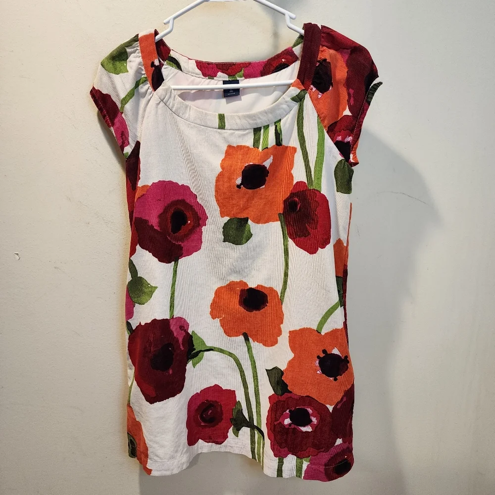 GAP  Corduroy Girls Dress W/ large Poppy Floral And Cap Sleeve L(10)